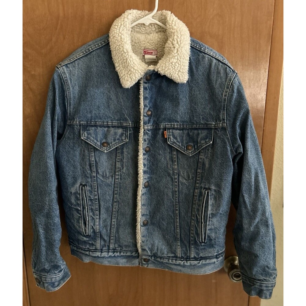 1970’s Levi's Sherpa Lined Denim Trucker Jacket Orange Tab Size 44 USA Made